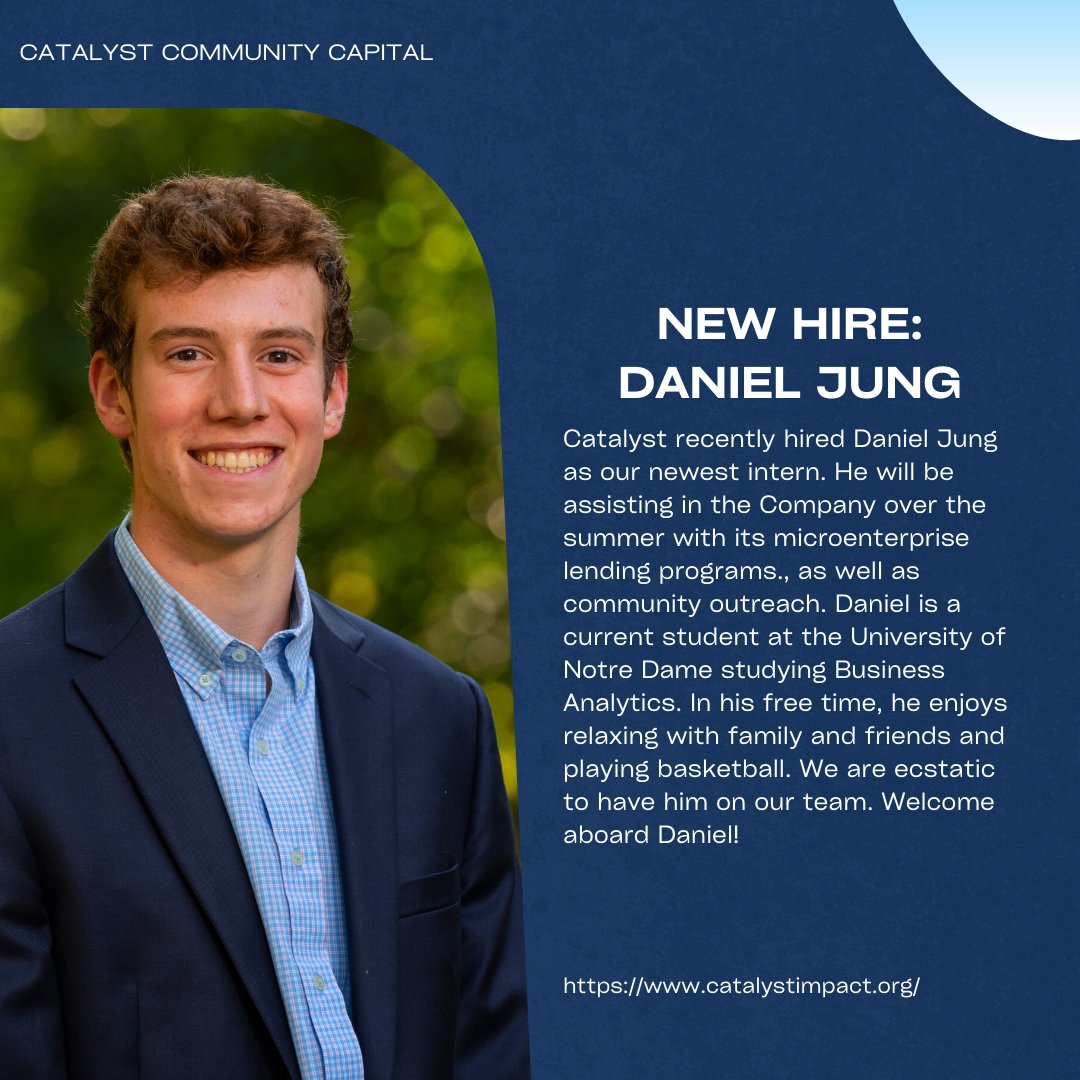 CatalystCommCap's tweet image. Catalyst is excited to announce our newest summer intern hire, Daniel Jung! Check out our Website (link in bio!) to learn more about the impact that we are making in Southwest Florida!
#newhire #economicdevelopment #nonprofit #communitycapital