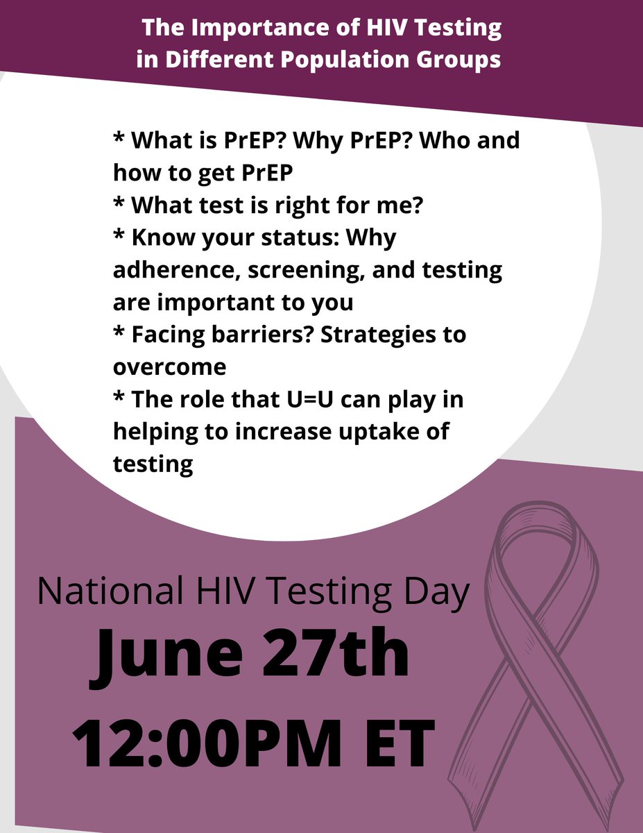 HIV Medicine Association (@hivma) on Twitter photo Don't forget to join us for an important webinar hosted by the <a href="/IDSAFoundation/">IDSA Foundation</a> on #NationalHIVTestingDay w/panelists from @thewellproject <a href="/PreventionAC/">Prevention Access</a> & @AIDS_United.
Register HERE: bit.ly/3OtRgyM
<a href="/IDSAInfo/">IDSA</a> #PrEP #UequalsU Don't forget to join us for an important webinar hosted by the <a href="/IDSAFoundation/">IDSA Foundation</a> on #NationalHIVTestingDay w/panelists from @thewellproject <a href="/PreventionAC/">Prevention Access</a> & @AIDS_United.
Register HERE: bit.ly/3OtRgyM
<a href="/IDSAInfo/">IDSA</a> #PrEP #UequalsU