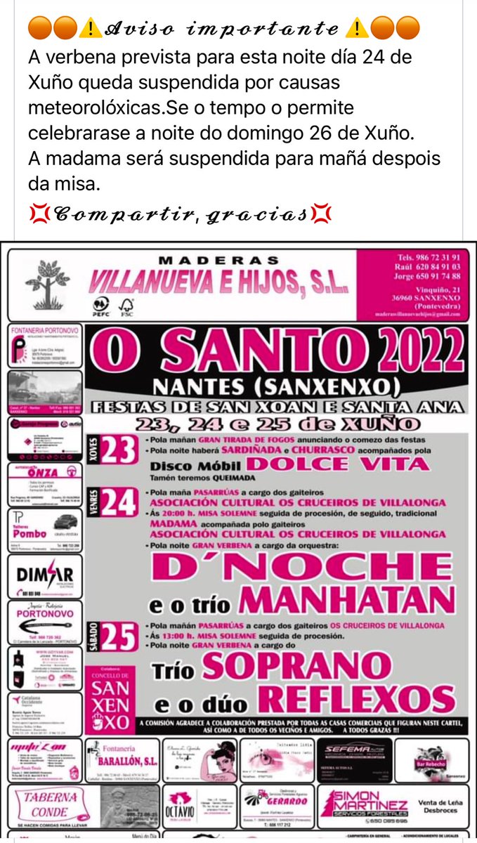 Comision_OSanto's tweet photo. Aplazada a verbena de hoxe por mor do mal tempo https://t.co/emQYO4uStd