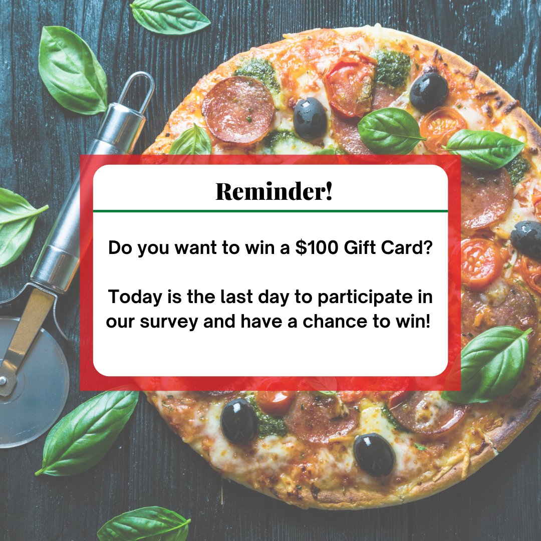 Italian Week Ottawa (@italianweek_ott) on Twitter photo There's still time to share your Feedback‼️
Complete our survey by midnight tonight (Saturday) and you’ll have a chance to win a $100 Gift Card for <a href="/TheGrand_ON/">The Grand Pizzeria</a>🍕
Visit: forms.gle/D5TmhsQhD1dqnF… There's still time to share your Feedback‼️
Complete our survey by midnight tonight (Saturday) and you’ll have a chance to win a $100 Gift Card for <a href="/TheGrand_ON/">The Grand Pizzeria</a>🍕
Visit: forms.gle/D5TmhsQhD1dqnF…