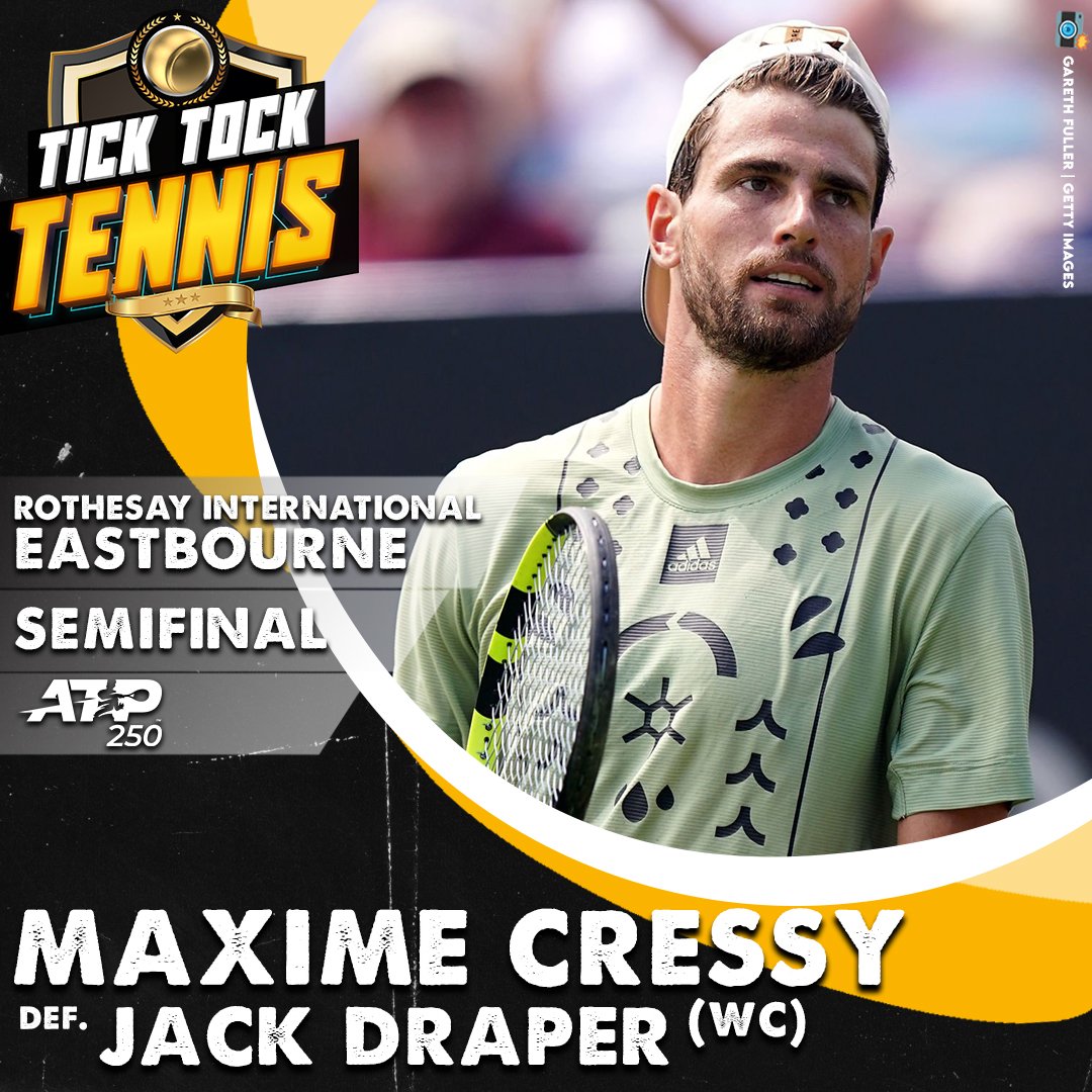 TickTockTennis's tweet photo. Cressy Cracks the Top 50!

Maxime Cressy continues his incredible run at Eastbourne, fighting into his first grasscourt final with a 7-6 (5), 6-7 (3), 6-3 win over homegrown hero, Jack Draper.

With the victory, the American vaults from #60 to #45 in the latest live rankings. https://t.co/7HzJUMRIQp