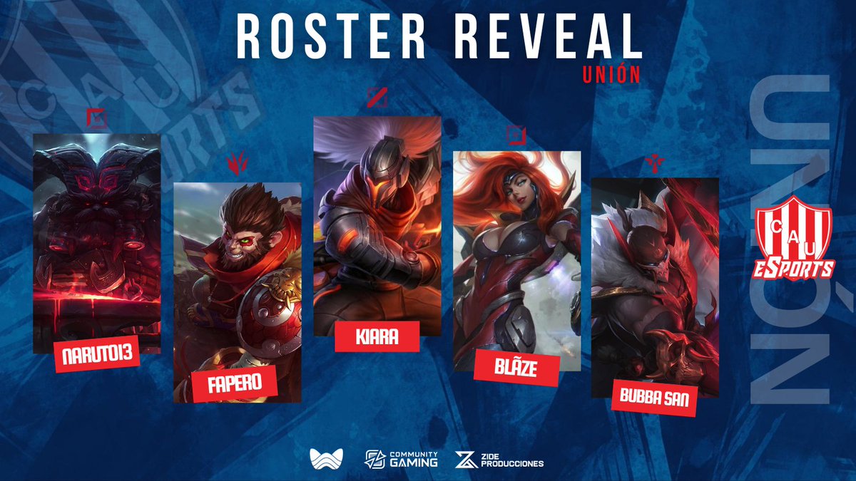 El tatengue viene con muchas ganas de ser el mejor de la competencia y de Santa Fe con estos jugadores, Bienvenido <a href="/CaueSports/">Club Unión eSports</a> 🔴

TOP <a href="/Dylangig/">naruto13</a> 
JG <a href="/Faperolol/">Fapero</a> 
MID <a href="/16alod/">Kyarix</a> 
ADC <a href="/blazel0l/">blaze</a> 
SUP @1Bubba_San

Coach: <a href="/Splash_lol/">SplashLoL</a> 

#LeagueofLegends