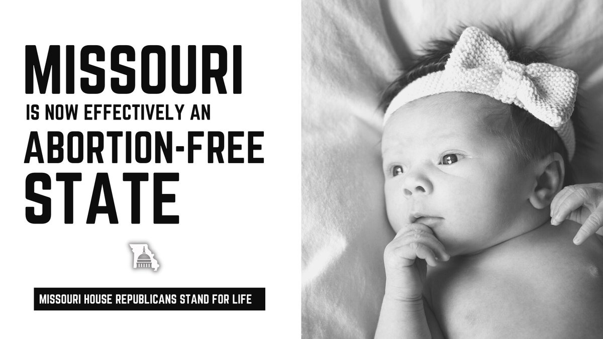 After the Supreme Court overturned Roe v. Wade this morning, Missouri effectively became an abortion-free state thanks to Missouri House Republicans & the passage of HB 126 in 2019. We knew this day was coming and were prepared for it. We will always stand for the unborn. #moleg
