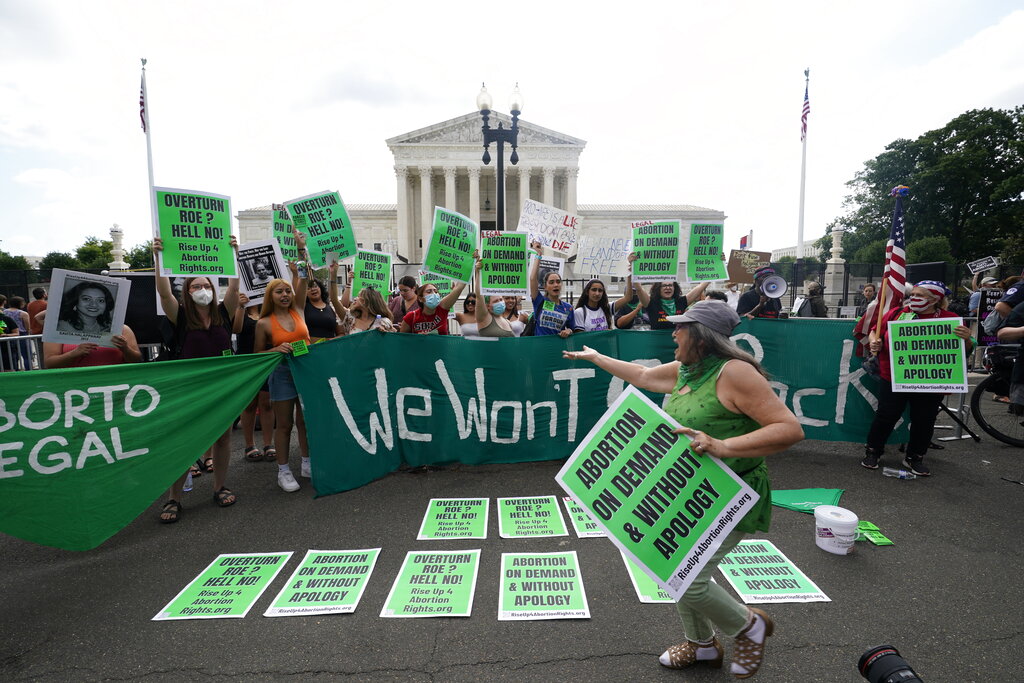 ajplus's tweet photo. "We won't go back!"

Hundreds of abortion rights supporters are gathering in front of the Supreme Court to protest the overturning of #RoeVsWade. https://t.co/U7IHMoL5Zv