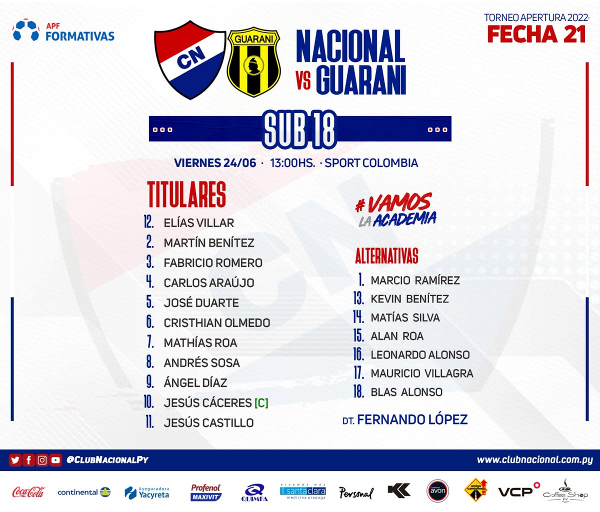 CanteradelTrico's tweet photo. #CanteraTricolor 🔴⚪🔵
#catSub18 ⚽️🙋🏻♂️
🏆 Torneo #Apertura2022
🗓Fecha 21
¡YA SE JUEGA!
#NACIONAL 🆚️ Guaraní
#VamosLaAcademia 🙌🏻 https://t.co/dCs2K02KWA