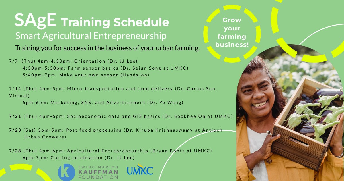 CaerUmkc's tweet photo. Excited to announce the Smart Agricultural Entrepreneurship (SAgE) Business #Training Sessions for #UrbanFarmers in the #KansasCity area! 

Follow here to find out more:
https://t.co/m6HZ4E1sH3

#Entrepreneur #FoodSecurity  #localfood #kcmo #urbanfarm 
@KauffmanFDN 
@UMKCCentral https://t.co/jwqsqfKK0W
