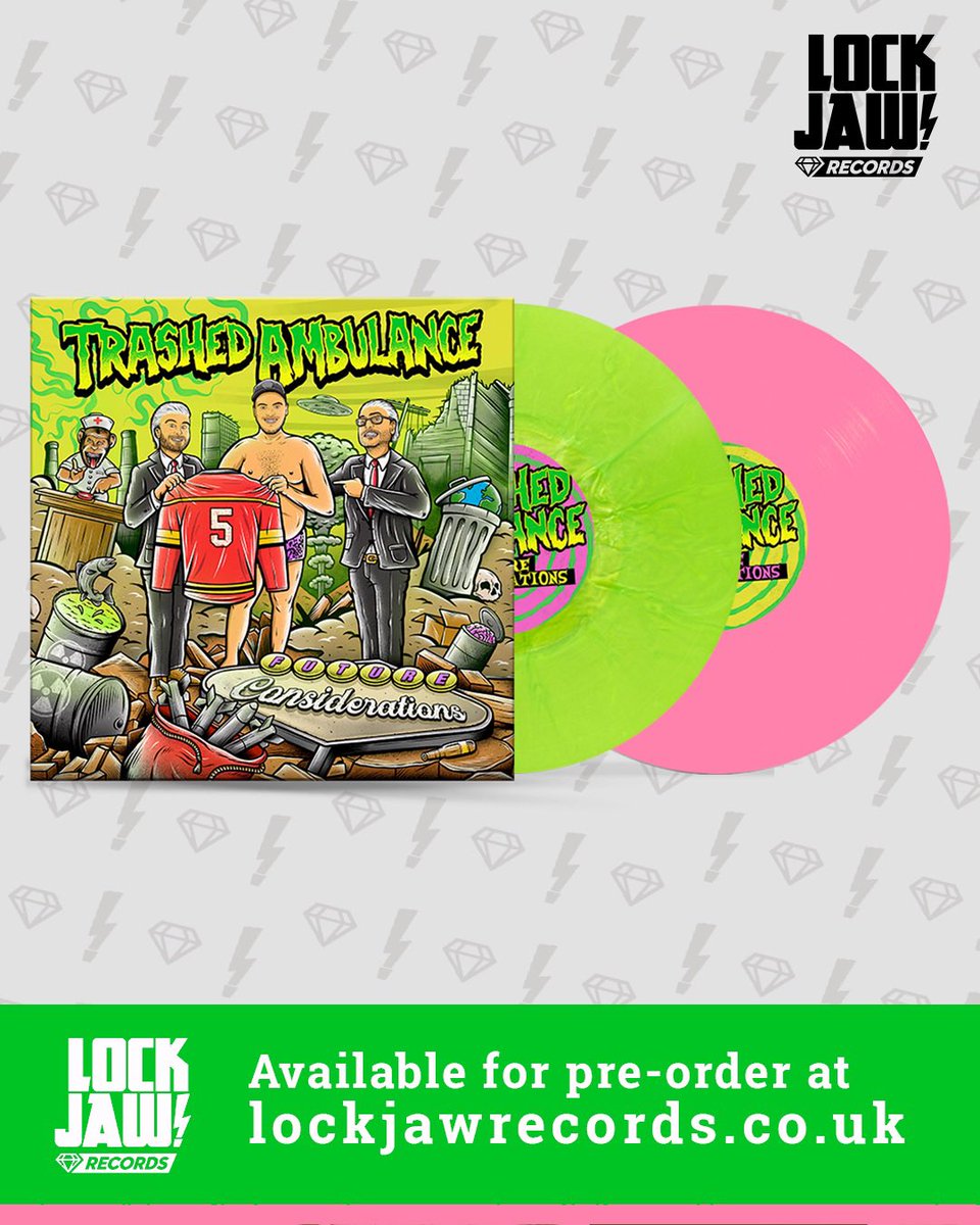 lockjawrec's tweet photo. 🚨@trashedambo is back on July 8th with ‘Future Considerations’! 🤘 #trashedambulance #futureconsiderations #skatepunk #melodicpunk #presave #preorder #coloredvinyl #thousandislandsrecords #lockjawrecords @1kislandsrecs 

https://t.co/anRMhygc8f https://t.co/Lr4lUIsG8Z