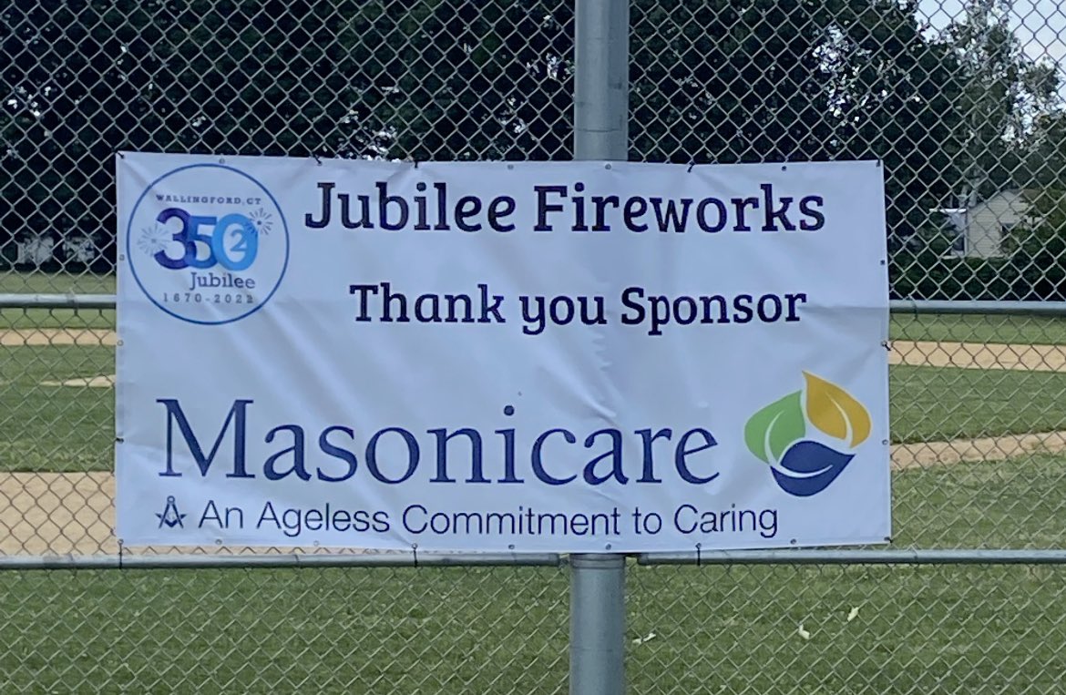 Thank you @Masonicare for your generous sponsorship of the <a href="/wallingford350/">Wallingford350</a>  Jubilee fireworks at 9:30 pm tonight! Test shot at 9:15 pm approximately, and show starts 15 minutes later!