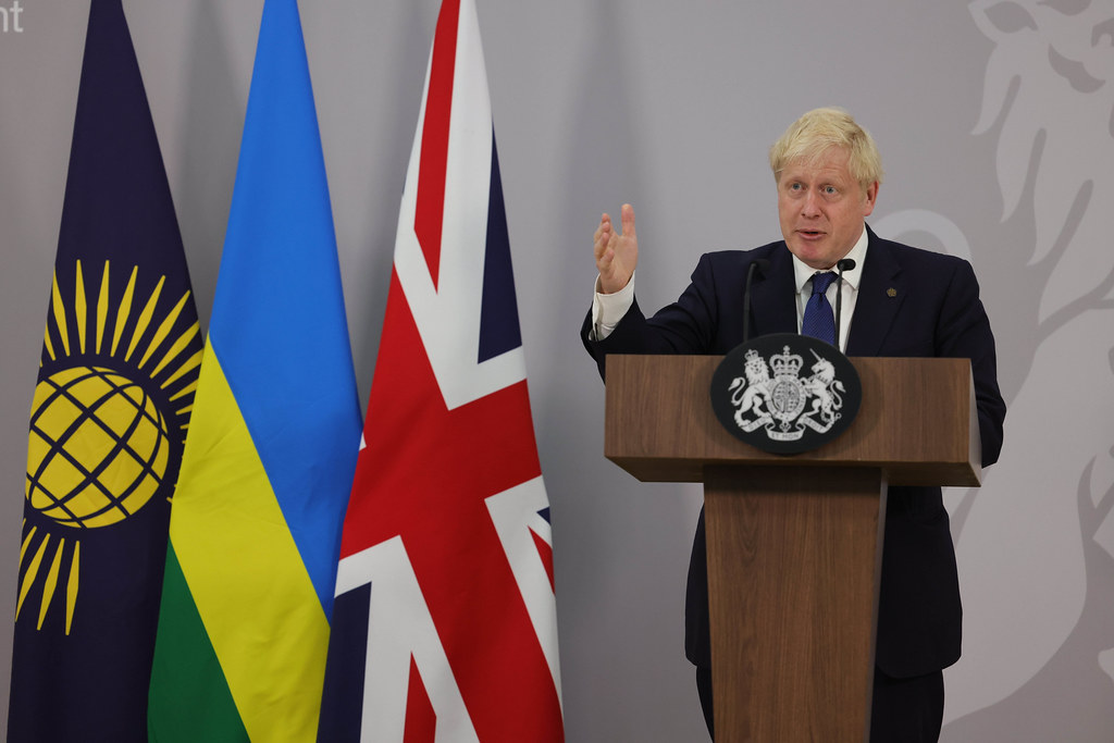 The Prime Minister Boris Johnson holds a press conference on the first official day of CHOGM 2022 in Kigali, Rwanda