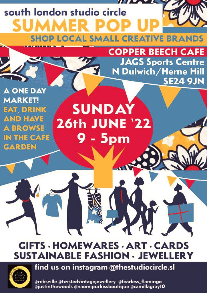 Summer Pop Up! Sunday 26th June, 9-5pm <a href="/CopperBeechCafe/">Copper Beech Café</a> 
Local designers + artists! #supportlocalbusiness <a href="/hernehillforum/">Herne Hill Forum</a> <a href="/dulwichdiverter/">THE DULWICH DIVERTER</a> <a href="/SEMags_ADulwich/">SE Mags | Around Dulwich</a> #dulwich #hernehill #smallbiz #art #sustainablefashion