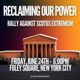 First guns, now abortion. <a href="/YouthOverGuns/">Youth Over Guns</a> and <a href="/AMarch4OurLives/">March For Our Lives</a> are calling on New Yorkers to join this evening’s #scotus protest at 6 p.m. at Foley Square. Then onto Washington Square Park at 6:30 p.m. and Union Square at 8 p.m. for abortion-rights rallies.