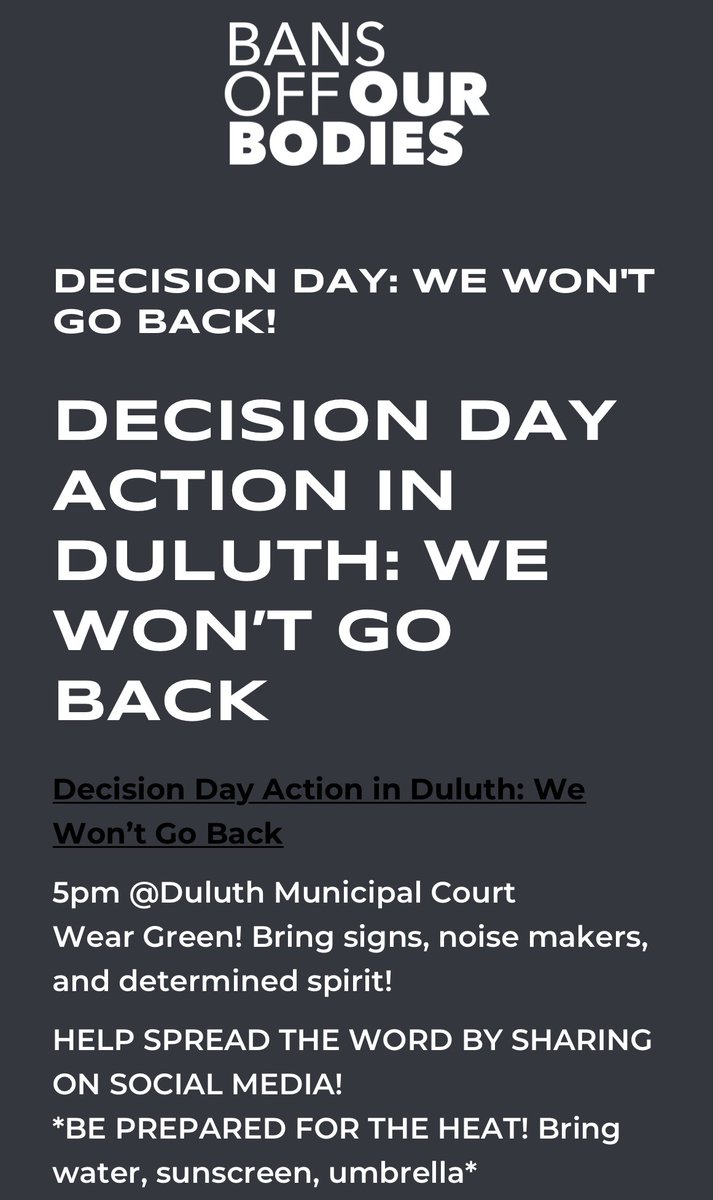 Nabilah_Parkes's tweet photo. Hey guys come through the Bans Off Our Bodies protest at 5pm at the Duluth Municipal Court. I’ll be talking about how we can fight back. 👊🏽

RSVP here: https://t.co/FAzHisoB0a https://t.co/CN5YwSVqSY