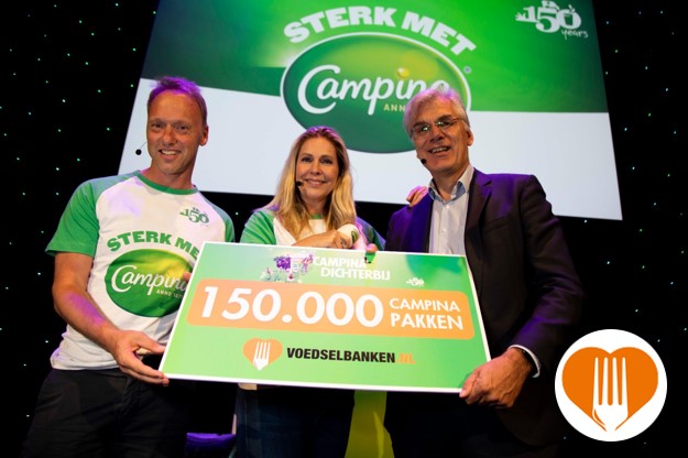 .<a href="/FrieslndCampina/">FrieslandCampina</a> bestaat 150 jaar en overhandigt een cheque van maar liefst 150.000 pakken aan <a href="/VoedselbankenNL/">VoedselbankenNL</a> Heel veel dank voor deze cheque en onze felicitaties aan de <a href="/FrieslndCampina/">FrieslandCampina</a> melkveehouders en medewerkers bij het 150-jarig jubileum! #donatie voedselbankennederland.nl