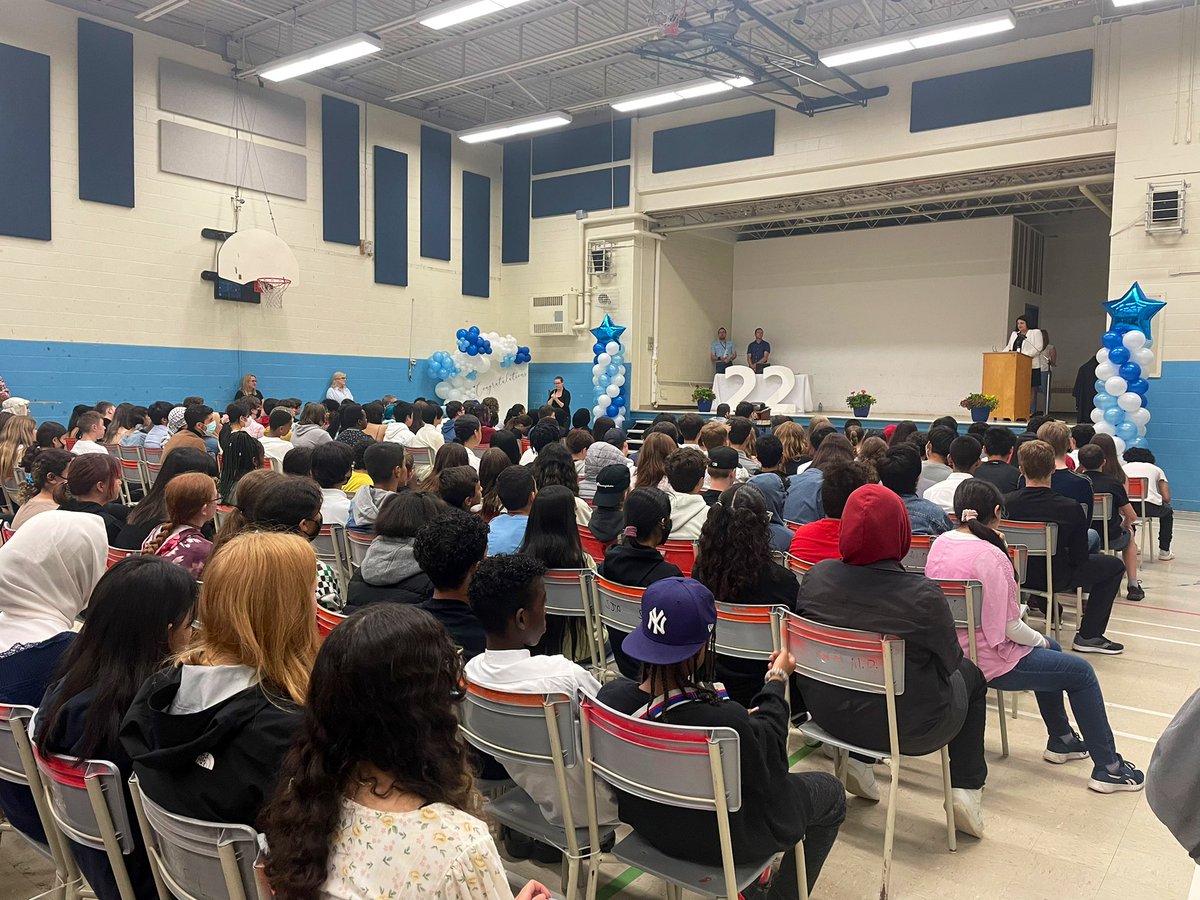 JohnstKM's tweet photo. Can’t believe this was our first assembly in almost 3 school years!  Congratulations to our grade 9 students receiving their alumni certificates and to all students who received an award today! 🏆 💙@CPJHWildcats https://t.co/DWYeAKhofS