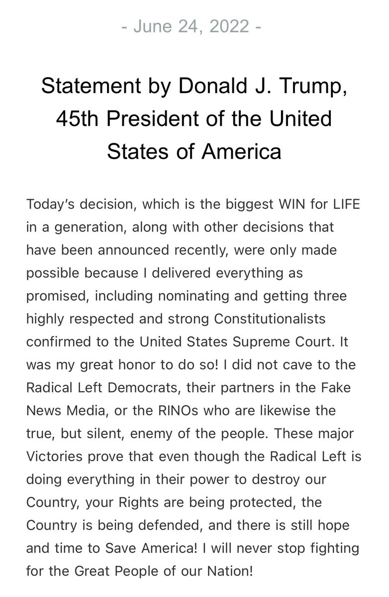 RSBNetwork's tweet image. Statement by Donald J. Trump, 45th President of the United States of America