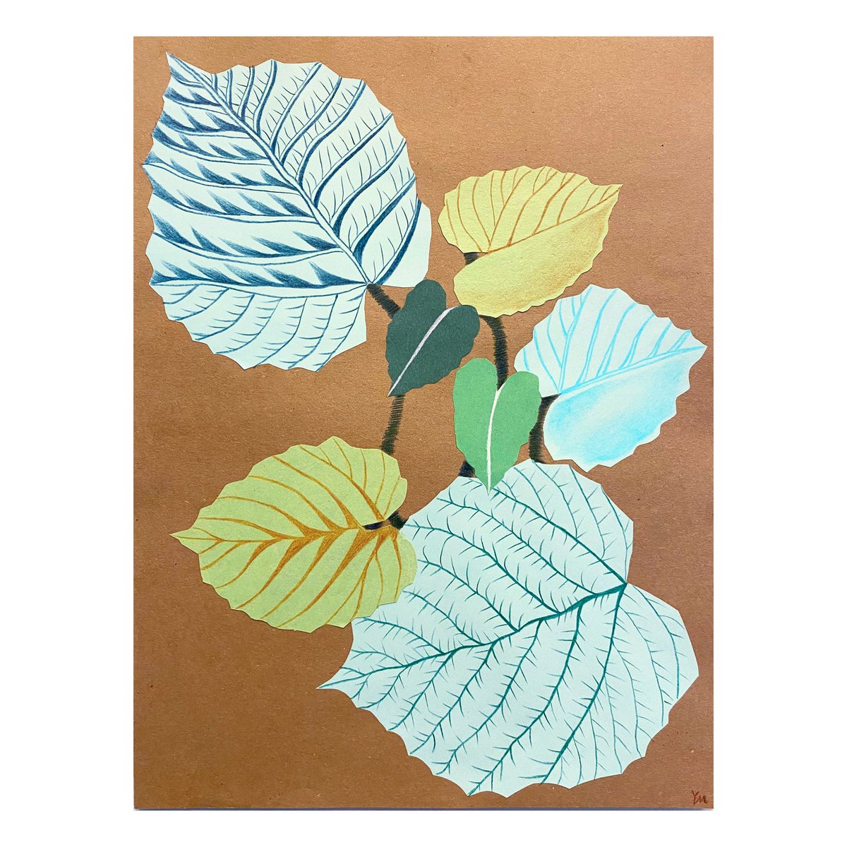 「Leaves V」 #blueartmoon #plantart #plantdrawing #plantartwork #emergingartists #plantcollage #greetingcarddesigner #handmadegreetingcards #greetingcarddesign