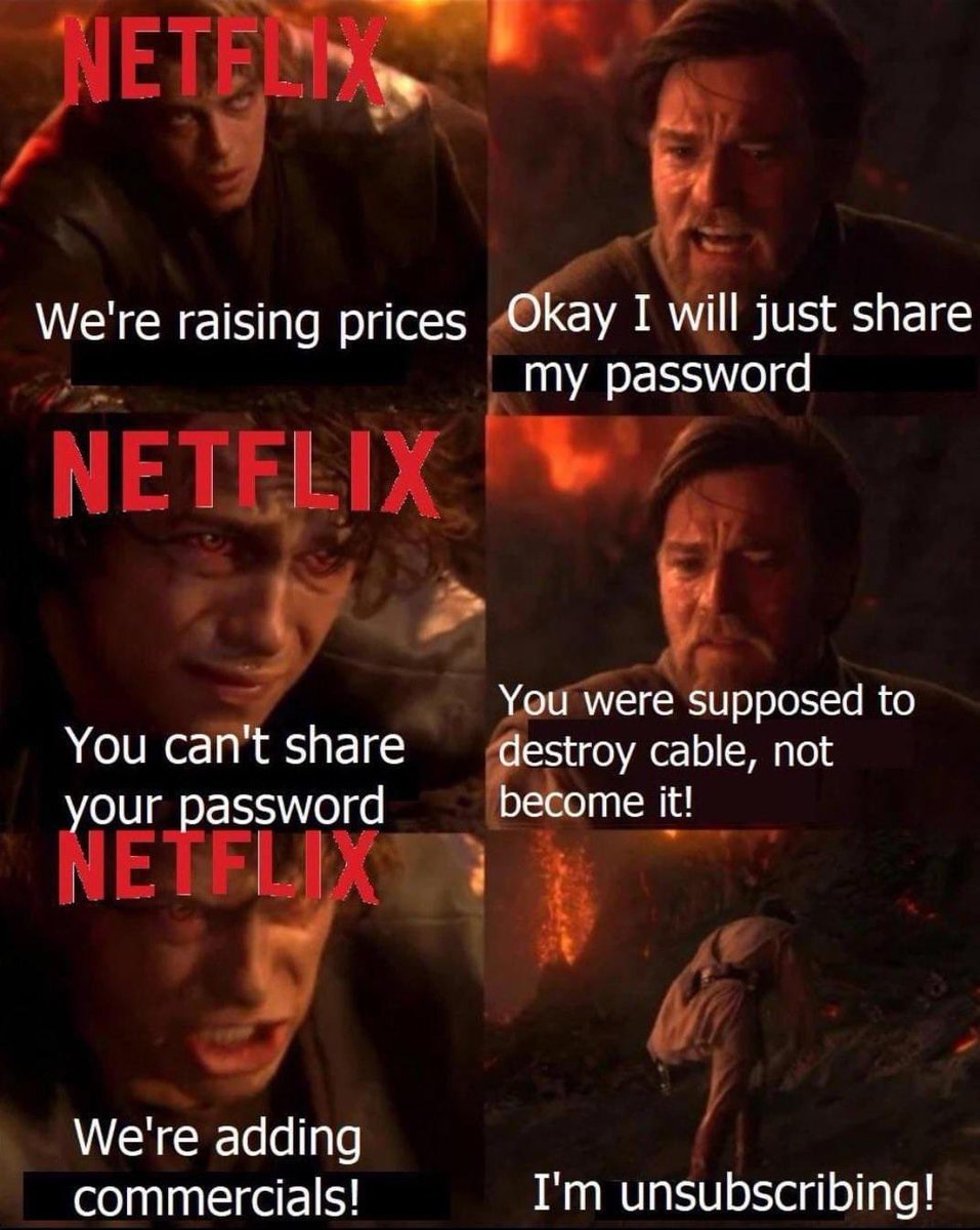 Innovaption's tweet photo. Netflix joining the dark side.
#ObiWan #netflix #ads #passwordshare #sharingpassword
#streaming #content #jedi https://t.co/aJO9TdxT7f