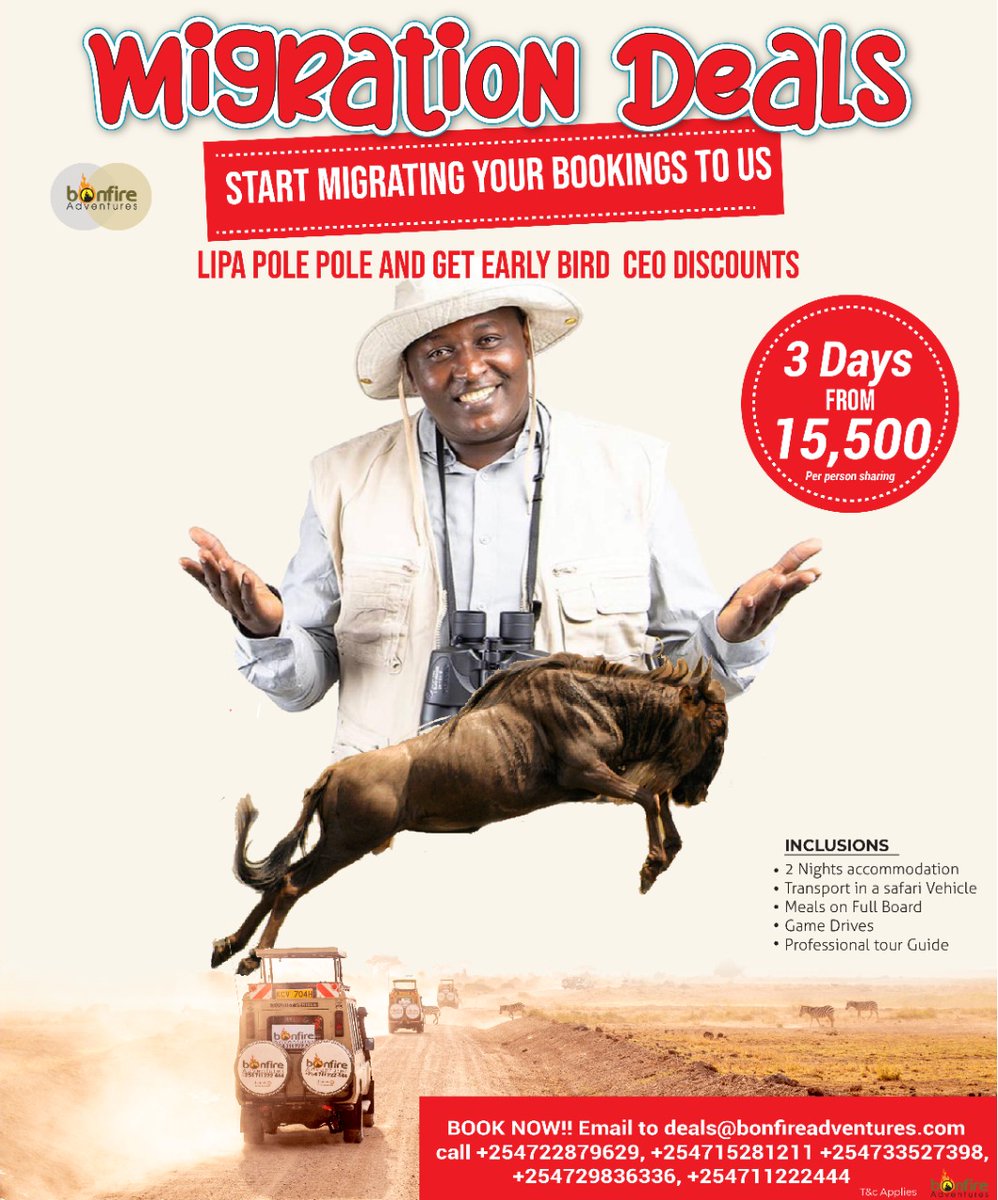 BonfireSafaris's tweet photo. The Greatest Show In The World Is Already On -- 𝐓𝐇𝐄 𝐖𝐈𝐋𝐃 𝐁𝐄𝐀𝐒𝐓 𝐌𝐈𝐆𝐑𝐀𝐓𝐈𝐎𝐍‼️8th Wonder Of The World 😎🇰🇪
Simply Send Us A DM or 
𝐂𝐚𝐥𝐥/𝐖𝐡𝐚𝐭𝐬𝐀𝐩𝐩: 0711222444, 0715281211, 
#BonfireDeals #TheKabus #Munya #MaasaiMara #8thWorldWonder #Vasha #TembeaKenya https://t.co/ZE8ttXStg4
