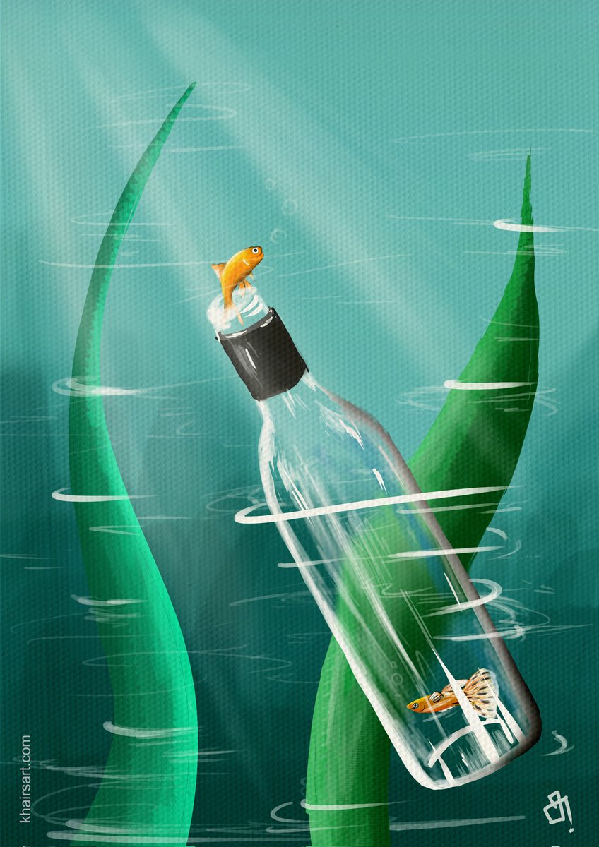khairsart's tweet photo. LIFE is a matter of CHOICES :)
You can choose safe zone of bottle or move with the ocean.
#conceptart #huiontablet #camvas #photoshop
#life #qoutes #khairsart https://t.co/2JIkahV5hr