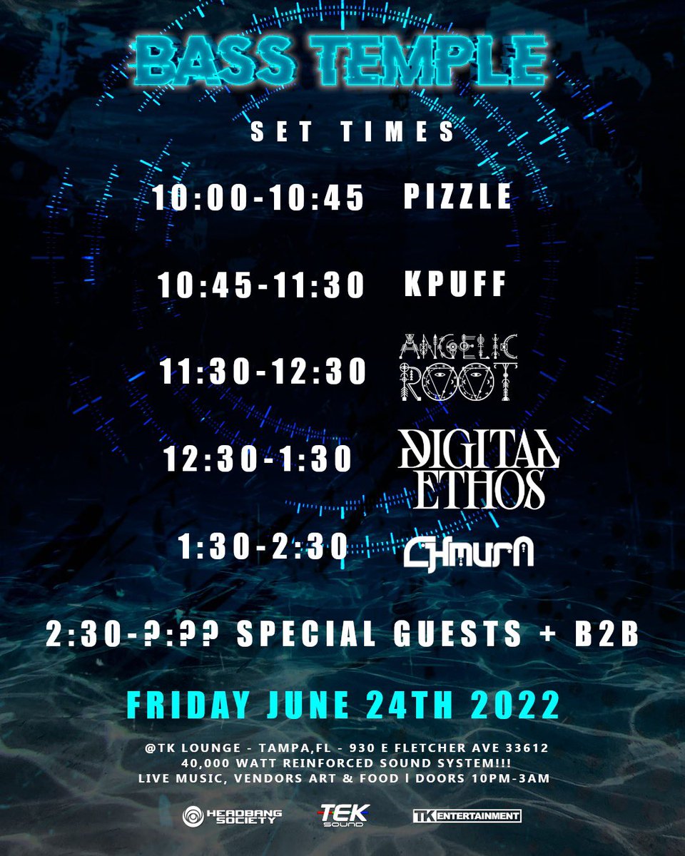 Bmontilla88's tweet photo. Set times 
@AngelicRootBass 
@_DIGITALETHOS 
@chmuramusic https://t.co/Vu9RYs9fkp