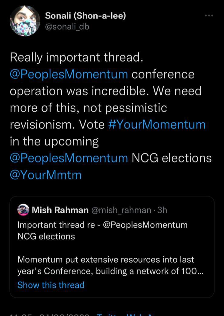 GholamiNekisa's tweet photo. As a delegate, our critique isn't of conference mobilisation.

It’s about the failure to build an effective delegate election operation in the run up.

NCG poured resources into a failing housing campaign, when we needed all hands on deck to maximise delegate numbers - &amp; we lost. https://t.co/meZMTR3WPy