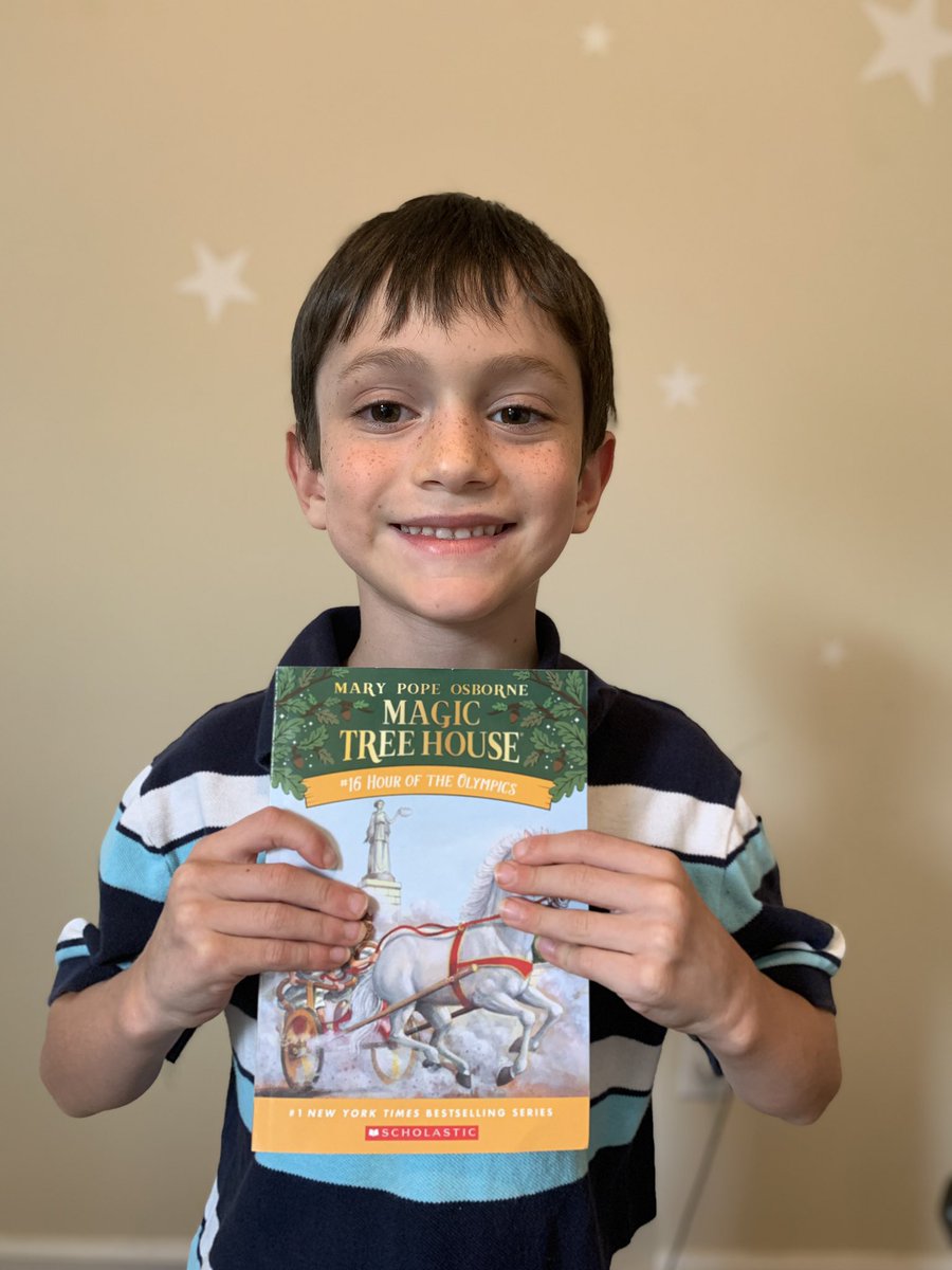 leco22's tweet photo. I can’t believe how quickly he reads these now. He still loves the magic. #howwrherman #almostaFirstGrader @MaryPopeOsborne https://t.co/Cxf28bSidW