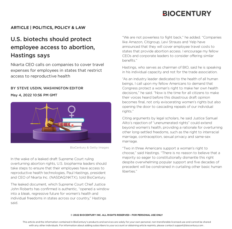Paul Hastings (@phastings14) on Twitter photo Extremely disappointed by today’s Supreme Court decision limiting a woman’s right to control her own health outcomes – especially when 2/3 Americans support that right. We must continue to fight to protect reproductive health. <a href="/biocentury/">BioCentury</a> #MyViews #RoeVsWade Extremely disappointed by today’s Supreme Court decision limiting a woman’s right to control her own health outcomes – especially when 2/3 Americans support that right. We must continue to fight to protect reproductive health. <a href="/biocentury/">BioCentury</a> #MyViews #RoeVsWade