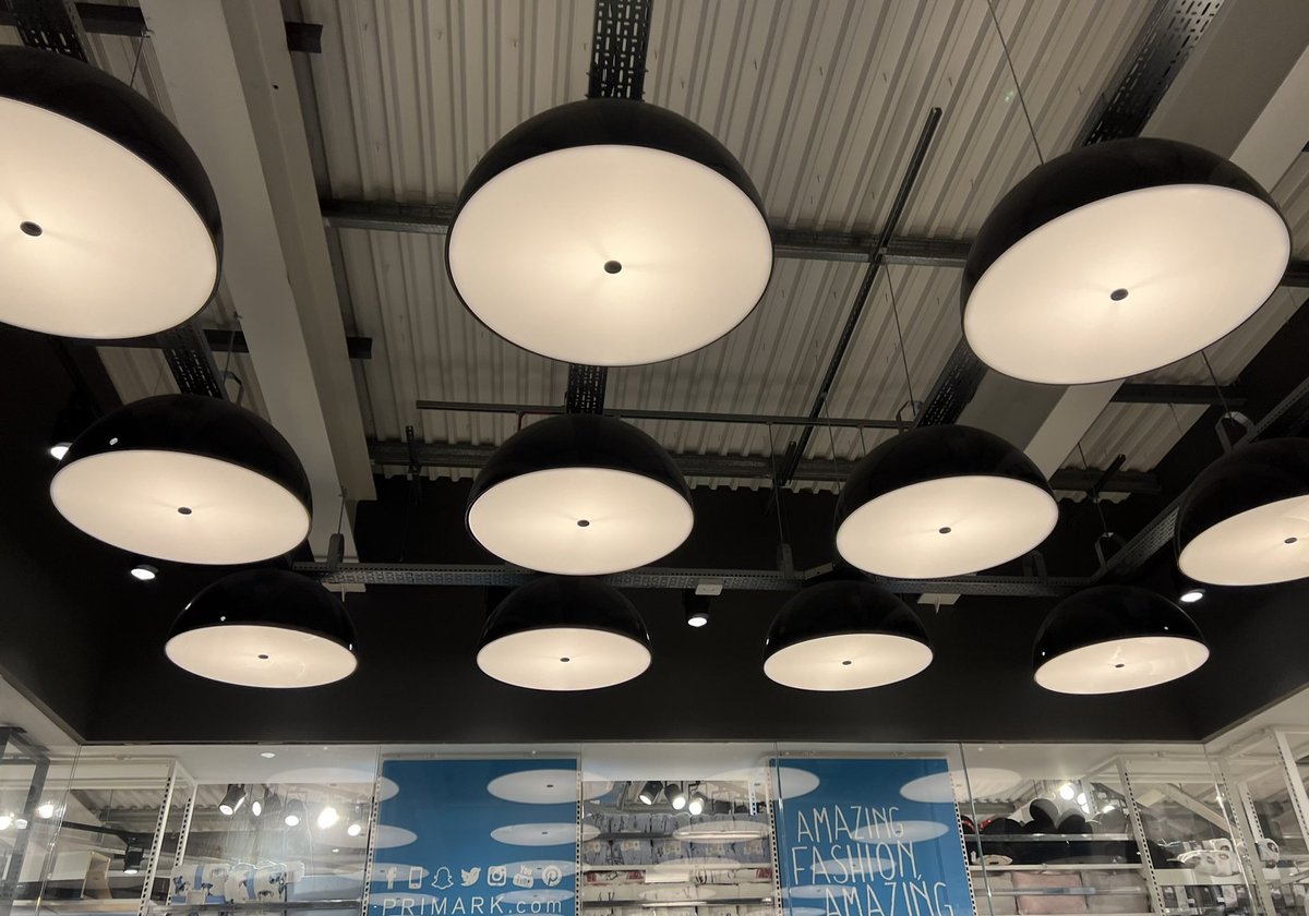 lightideasx's tweet image. Black hanging hemispheres each with a toned light diffusion #hanginglights #hemisphere #lightdiffusion #led #black #primark #lights #lighting #lightideas