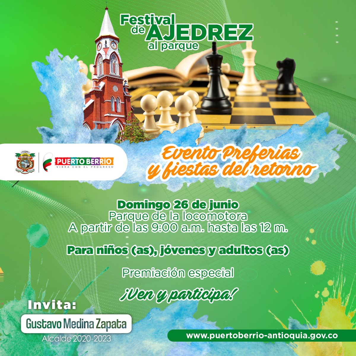 AlcaldiaBerrio's tweet photo. Festival #AjedrezAlParque

Este deporte que nos ayuda para el aumento de la memoria, la concentración, la creatividad y la lógica, hará parte de las actividades de #Preferias.

¡Así que te esperamos este 26 de junio, en el #ParqueEnriqueOlayaHerrera a partir de las 9 a.m. https://t.co/D4OkT6YHjI