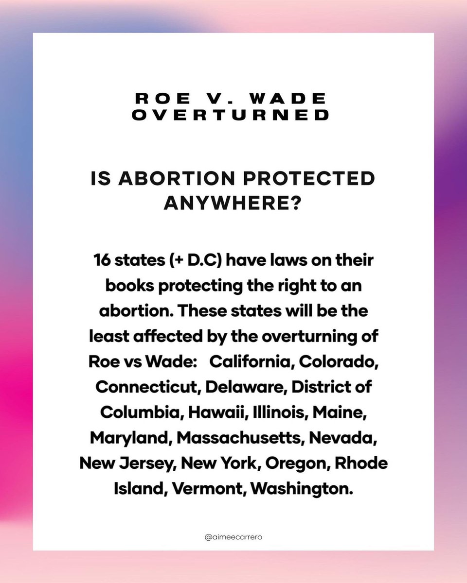 Many great resources on Twitter re: Supreme Court’s overturning Roe v Wade. But if you can’t find any, are too tired/sad to look, I made a very basic info-graphic for Instagram that may help: 1/3