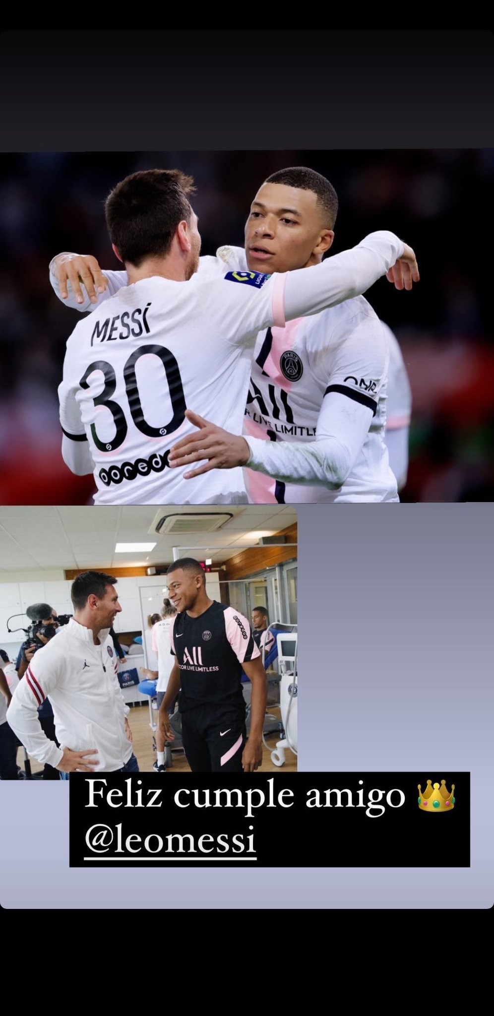  Kylian Mbappe wishing Lionel Messi a happy birthday on Instagram. 