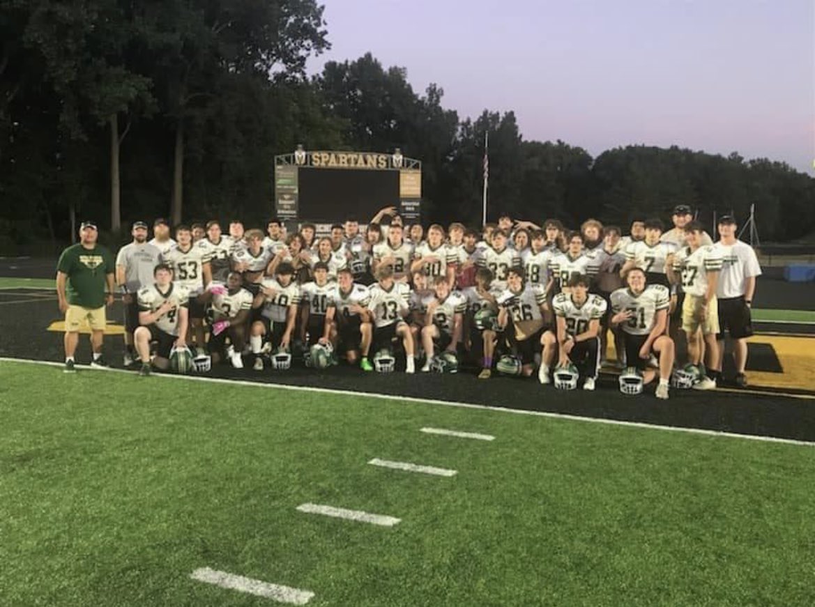 CoachOWHS's tweet photo. Thank you @footballcoachj and his @MU_SpartanFB staff for their hospitality this week! It is always great being back at MU, and our guys got a lot of great work in against quality programs. #WarriorGrit #MUFB https://t.co/4IskuZdzms