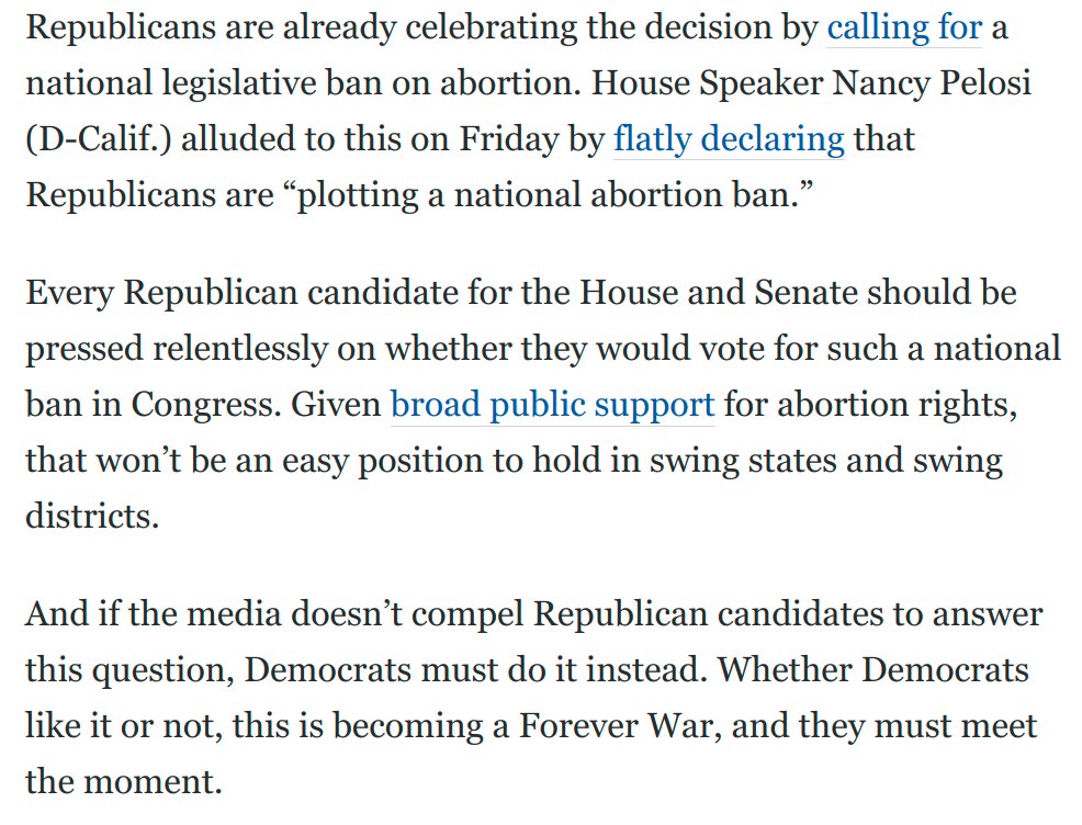 Greg Sargent (@gregtsargent) on Twitter photo <a href="/samuelmoyn/">Samuel Moyn 🔭</a> Memo to Dems:
Vow to end the filibuster, codify Roe, and reform SCOTUS so that codification can't be struck down.
And pressure GOP candidates on whether they support a national abortion ban.
As <a href="/samuelmoyn/">Samuel Moyn 🔭</a> puts it, Dems must "declare war on SCOTUS."
washingtonpost.com/opinions/2022/… <a href="/samuelmoyn/">Samuel Moyn 🔭</a> Memo to Dems:
Vow to end the filibuster, codify Roe, and reform SCOTUS so that codification can't be struck down.
And pressure GOP candidates on whether they support a national abortion ban.
As <a href="/samuelmoyn/">Samuel Moyn 🔭</a> puts it, Dems must "declare war on SCOTUS."
washingtonpost.com/opinions/2022/…