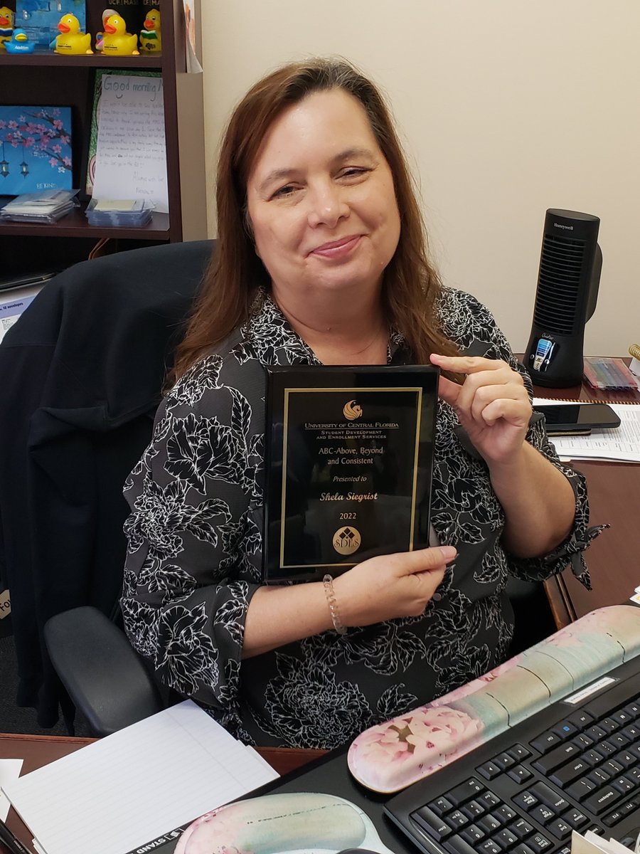 Congratulations to our Administrative Assistant, Ms. Shela Siegrist for winning the Student Development and Enrollment Services Above, Beyond and Consistent Award.