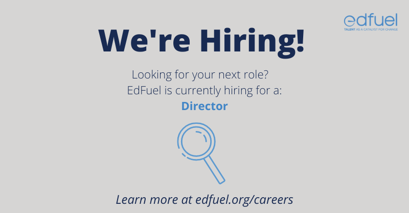 EdFuelOrg's tweet photo. We're currently hiring a Director and working hard to build a diverse and talented pool. Working at EdFuel you can expect flexibility, autonomy, sustainability, and smart, values-driven teammates! Join us! Check out the job description at https://t.co/uhVVbtICnt https://t.co/f3uURGHFdF