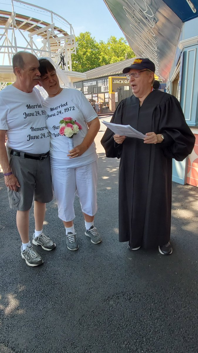 aceonlineorg's tweet photo. More of Judy & Dan Thomas' wedding renewal from the Honorable Judge Moltz in celebration of their 50th Wedding Anniversary @Kenny_Kangaroo during #CoasterCon 44 (day 5) #RideWithACE #RollerCoasterMonth #ConnectedByCoasters https://t.co/58fQlTqxDh