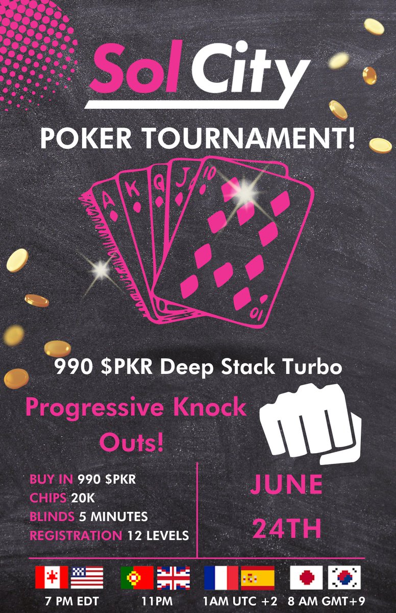 🚨TOURNAMENT GIVEAWAY!

🎁1 x 990 $PKR Tournament (0.99 SOL)

1⃣Like, Follow, and RT!
2⃣Tag 3 Friends,
3⃣Join our Discord discord.gg/SolCityPokerCl… 4⃣Need an account to be eligible!

💰1 SOL = 1000 $PKR 

SIGN UP NOW!👇
play.solcitypoker.com

#poker #pokernft #NFTs #giveaway