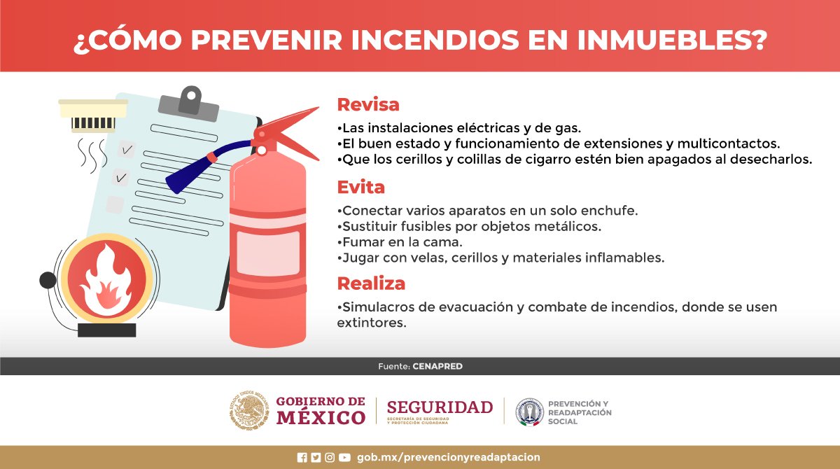 PyRS_Mexico's tweet photo. #ProtecciónCivil | Los incendios en inmuebles pueden prevenirse. Aquí te damos algunas recomendaciones de cómo hacerlo👇
🧯👩🏻‍🚒 https://t.co/GVRexqJVM5