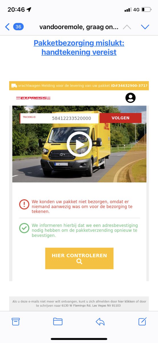 vandooremolen's tweet photo. Ik kreeg vandaag een mailtje wat erg realistisch leek. Het kwam op een ongebruikelijk mailadres binnen (en ik let er goed op) maar anders was ik er misschien wel ingetrapt. Het wordt steeds echter,…. https://t.co/6FftWQlCUy