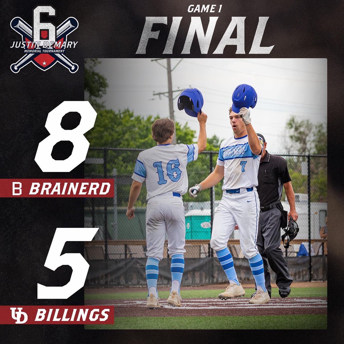 heilmansperfllc's tweet photo. Justin Demary Memorial Tournament 

Game 1 Final: 
Brainerd 8 
Billings 5

POG: Adam Jensen 
6.2 IP
10 k
1 BB https://t.co/DVxQj0okuT