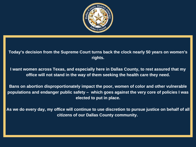 Dallas_DA's tweet photo. A statement from DA Creuzot: https://t.co/Wl3pUePSMM