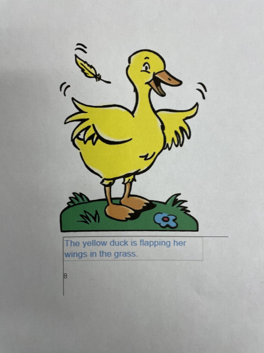 Rosemtz76's tweet photo. Focus phrase: I write words that tell what kind. Original text: The duck. This sentence was constructed by my PK EB students using โฆ@LearningAtoZโฉ โฆ wordless books. #PatternsofWonder https://t.co/ocFWJyqcX9