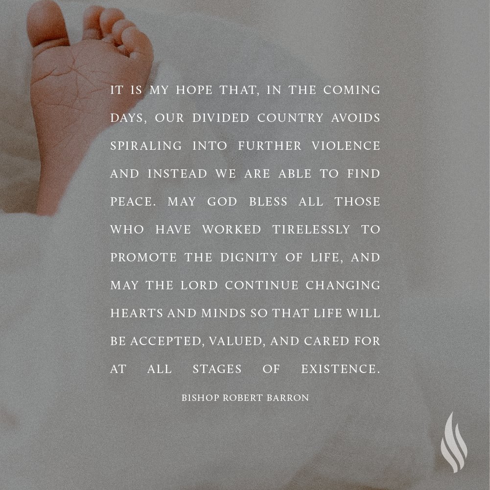 BishopBarron's tweet image. Friends, today is a time to rejoice as we celebrate the Supreme Court's decision to overturn “Roe v. Wade,” a deeply unjust law that has resulted in over 60 million lost lives.