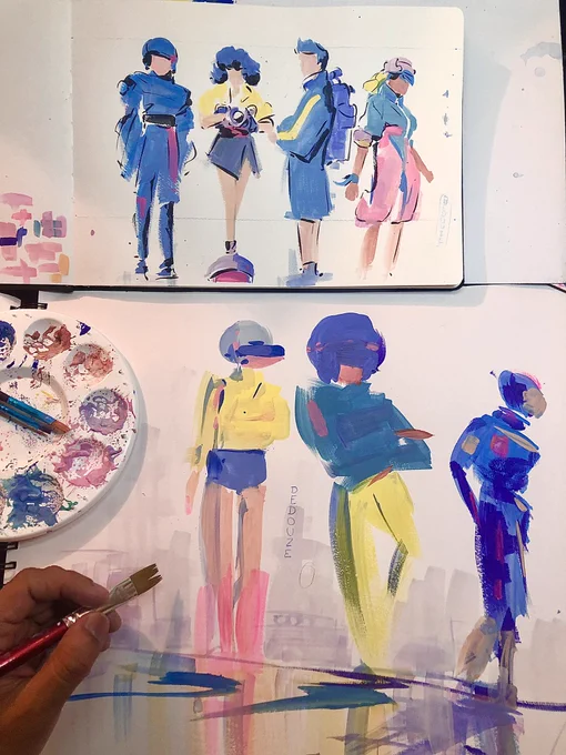 I'm learning to use gouache again, for a change. I will incorporate that in my process for 3D animations :) 