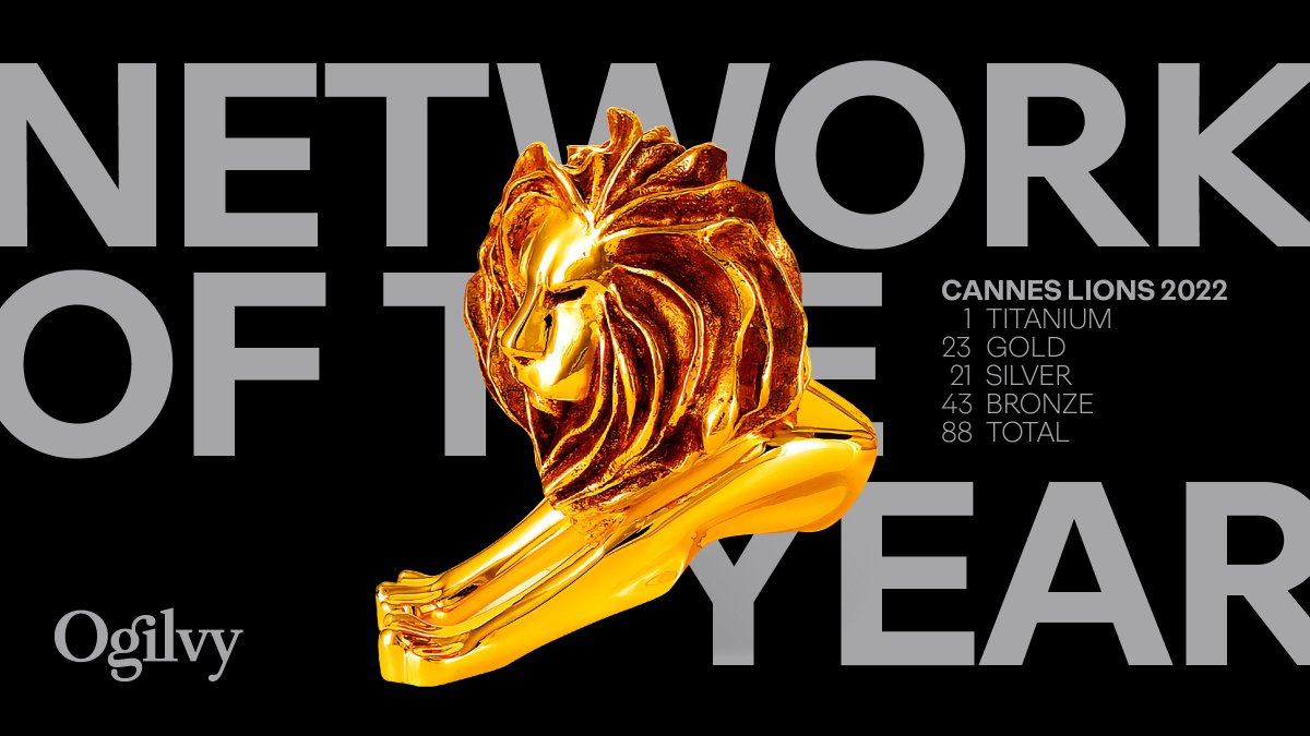 We're humbled to be named Network Of The Year by @Cannes_Lions. This tremendous honor is a testament to the brilliance of our teams, clients & the power of #BorderlessCreativity to impact our world for the better. okt.to/Is8n6r   #OgilvyCannes #CannesLions2022