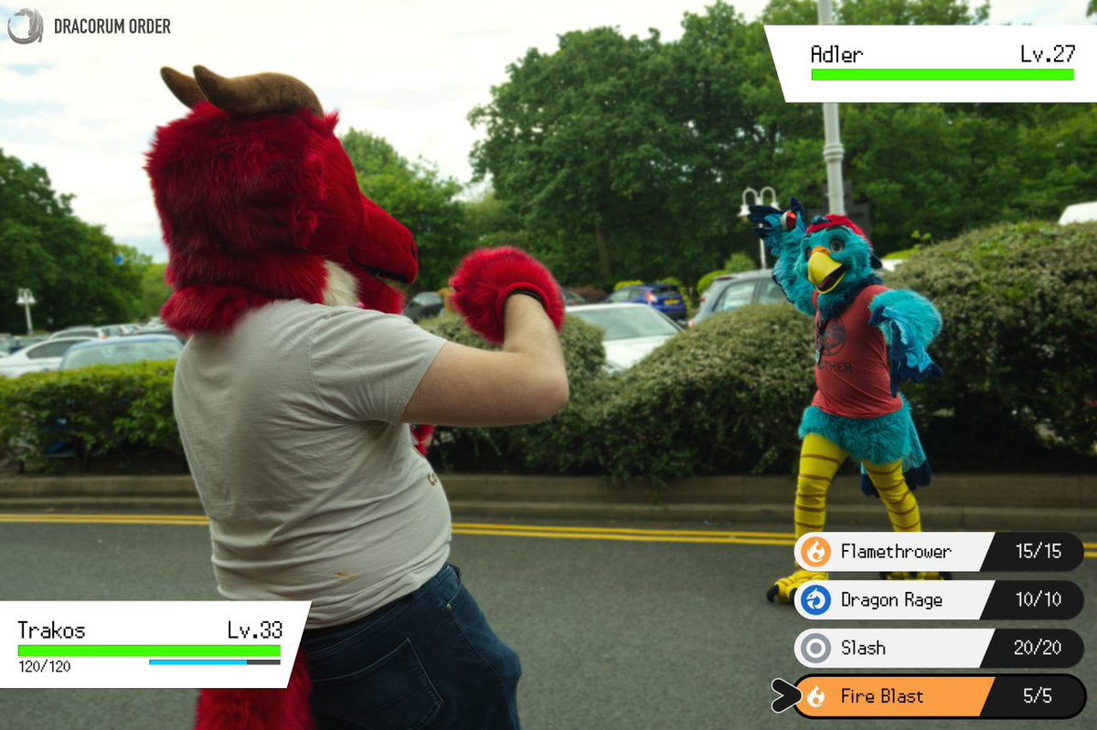 Oh no, Adler has challenged Trakos to a Pokémon battle at Confuzzled!

What attack will you call?

🦅: @Adler_the_Eagle
🐉: Trakos worn by <a href="/verhydndrum/">Venos Verhydndrum</a> 

🪡: <a href="/MeiFursuits/">Mei Fursuits</a>, @C_F_Studios 

#FursuitFriday #Furrealism