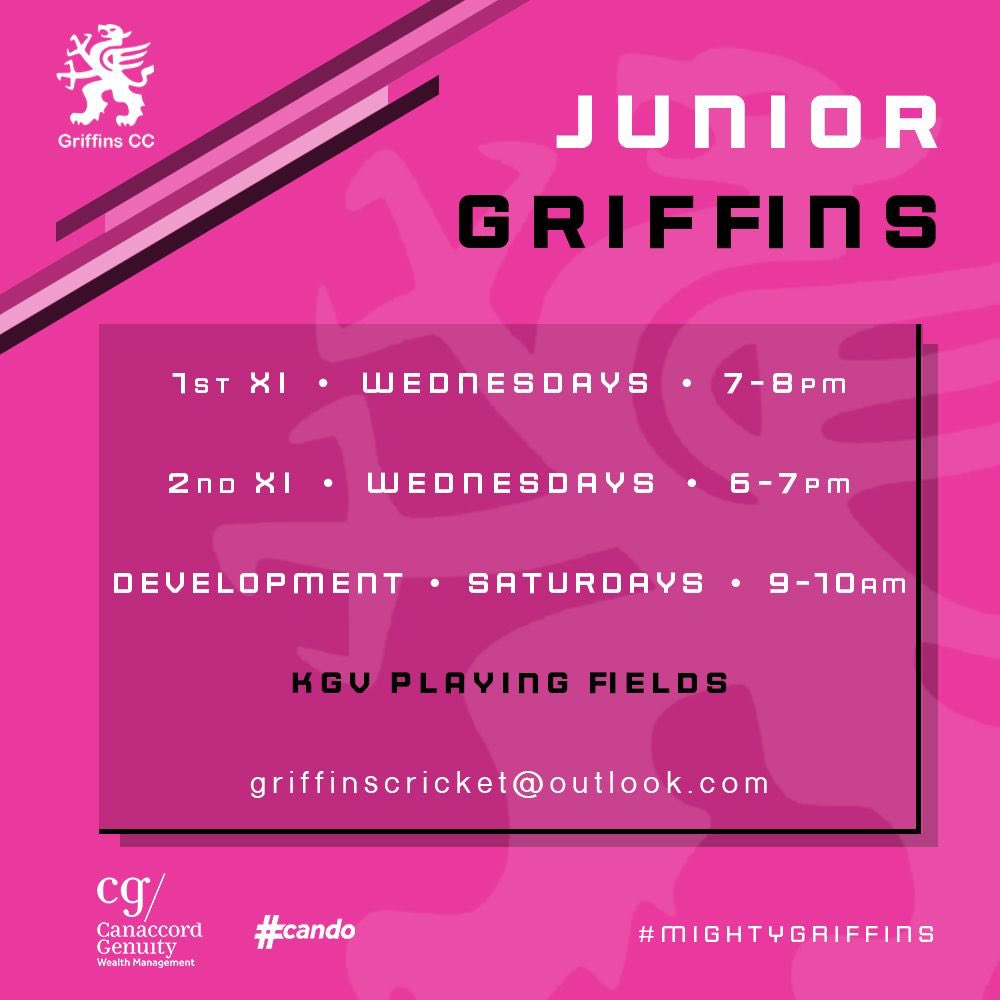 CanaccordCC's tweet photo. New to cricket? Or looking to join a club?

At Griffins we’re keen to increase our number of junior members!

🏏 For school Year 3 upwards
🏏 ECB qualified coaches
🏏 Proven pathway into senior cricket

Get in touch for more info!

📧 griffinscricket@outlook.com

#MightyGriffins https://t.co/ZOcaes6xtc