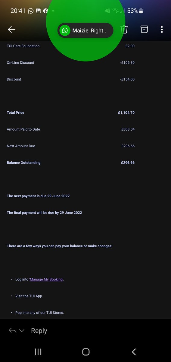 Carrierbag83's tweet photo. @TUIUK balance paid in full Monday 20th June and today you're saying we owe £296.66? What the hell are you people playing at? All I did was add passport details. https://t.co/s5BmdXCAHW