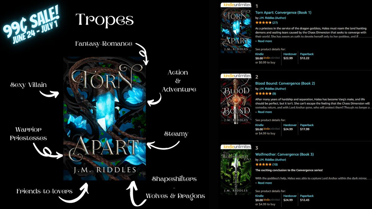 The 1st book of the #steamy #fantasyromance Convergence series is on #sale for only #99cents until July 1st
amazon.com/dp/B07586TV6Y
#RomanceReaders #RomanceBooks #shifters #Reading #BookTwitter #BookLover