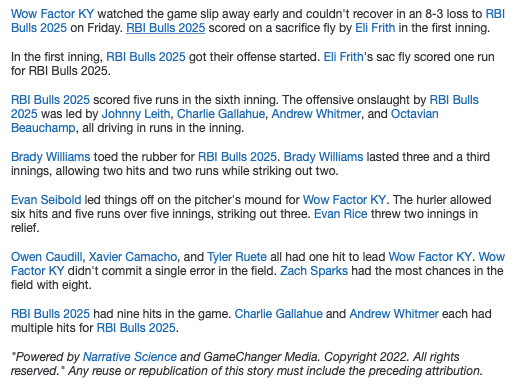 PrimetimeKYHQ's tweet photo. #15uStateChampionship - RBI Bulls down Wow Factor 8-3.  Charlie Gallahue goes 2-3 RS RBI, Andrew Whitmer 2-3 RS RBI and Tyler Cansler 1-2 2RS 2B BB.  Bulls scored one in each of the first 3 innings then put it away in the 6th with 5 runs. https://t.co/Ha93Vf79RR